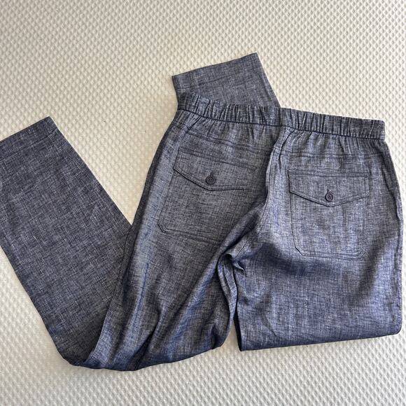 Theory Northsound Tierra Linen Pants 10 Washed Denim Blue Pull On Travel Crop - Picture 6 of 8